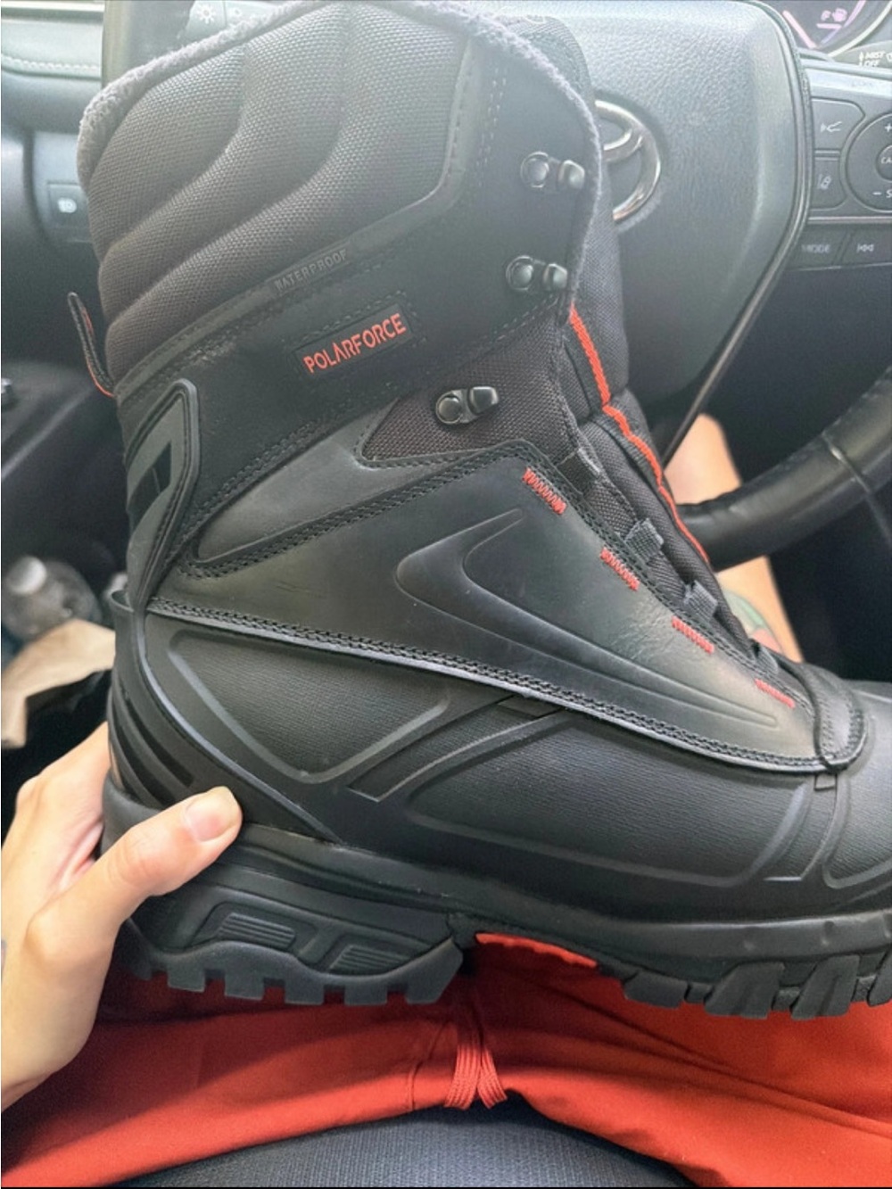 Men's Polarforce Black Winter Work Boots with Red Accents